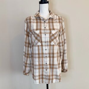 Prana Brown and Cream Checkered Shirt